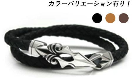 DB-083 /編革レザーブレスレット（ブラック）×シルバー ゴシック調