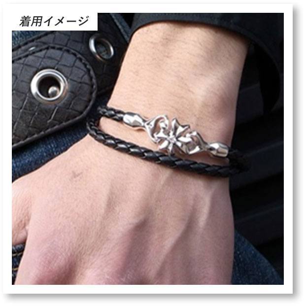 DB-176CZ /編革レザーブレスレット×シルバー キュービックジルコニア [Glass]の着用イメージ