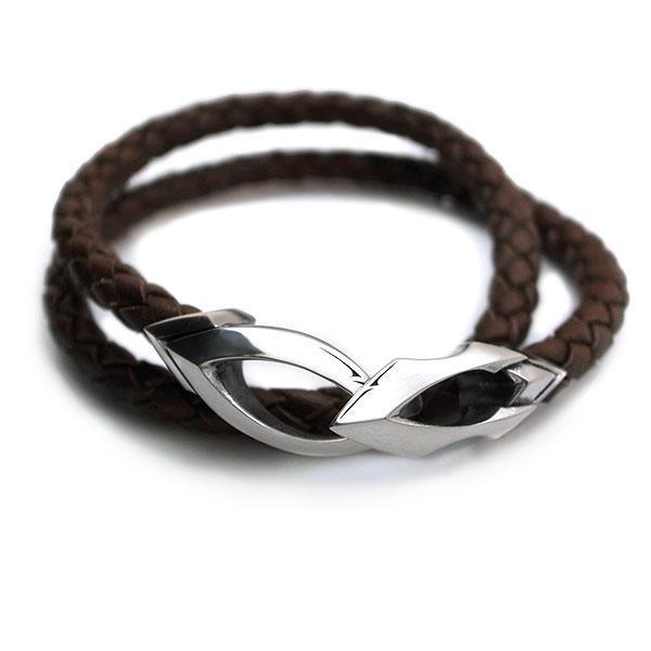 送料無料 編革レザーブレスレット（ブラウン）×シルバー DB-170BR
