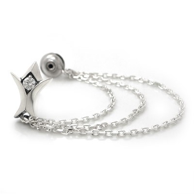 送料無料 【Glass】　キュービックジルコニア×シルバーロングチェーンラペルピン [DK-058CZ] 