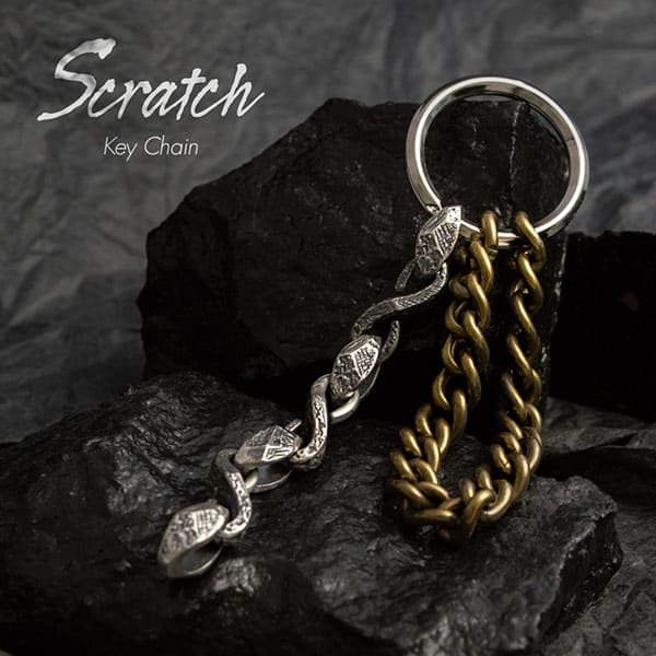 送料無料  シルバー×BRASS キーチェーン 「Scratch」 [DG-118]
