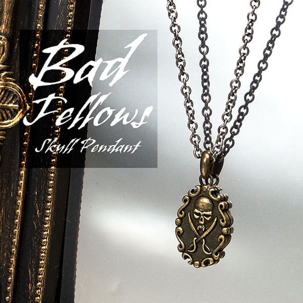 【配送選択可。ネコポス便は送料無料（指定日・代引き・ギフト不可）】【Bad fellows】　スカルモチーフ 真鍮ペンダント [DT-209]